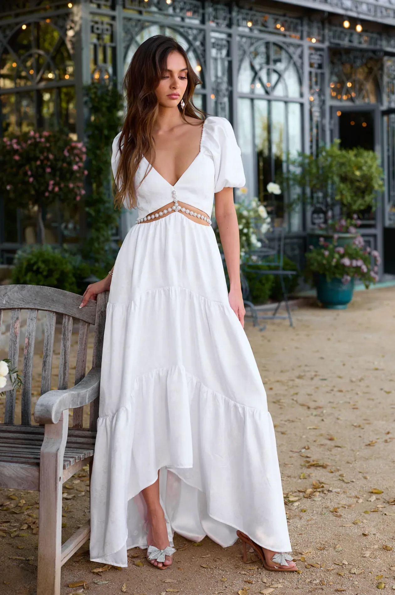 The Emma Dress in White Windsor Brocade