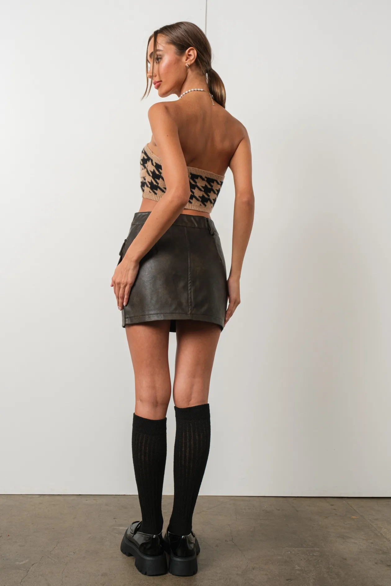 Vegan Leather Cargo Mini Skirt in Dark Brown