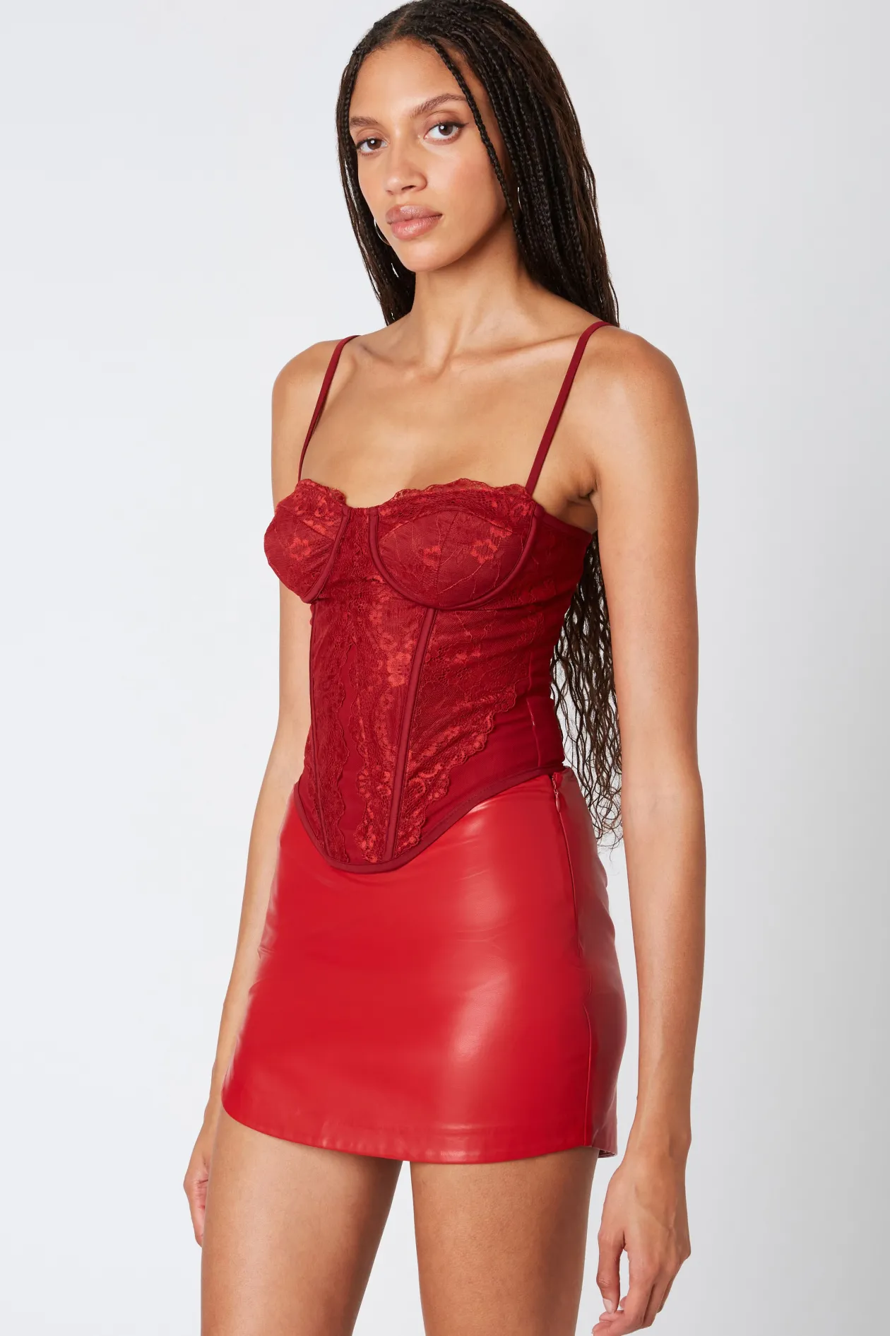 Vegan Leather Mini Skort in Red