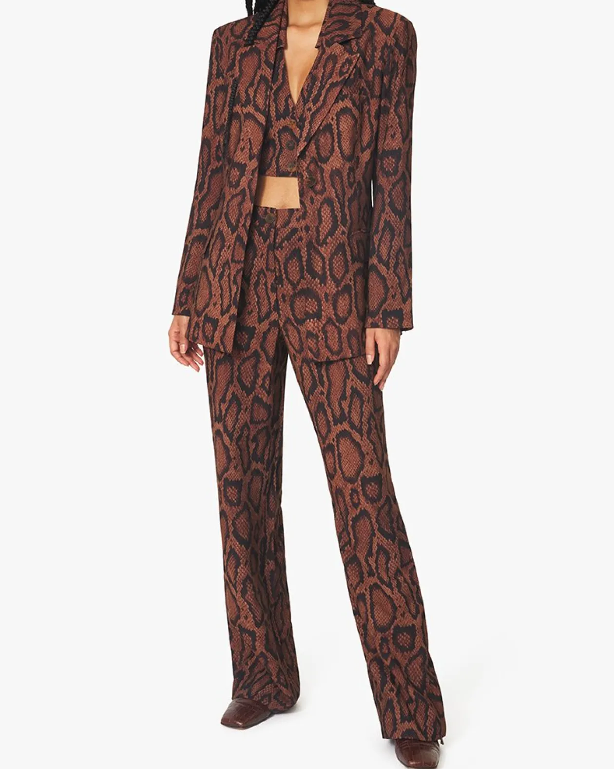 WeWoreWhat Shaped Long Blazer in Brown Snakeskin