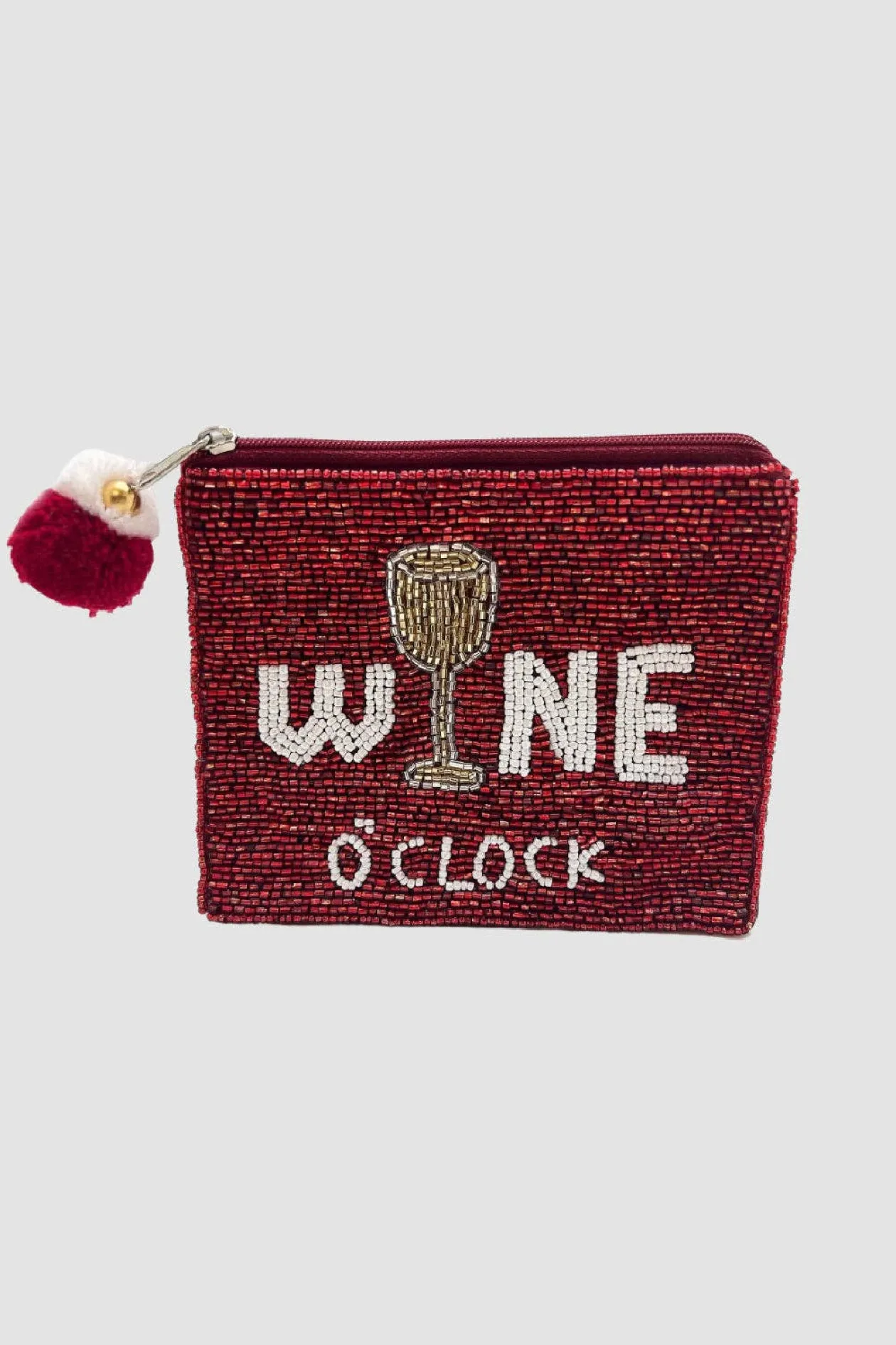 Wine O'Clock Beaded Pouch Bag